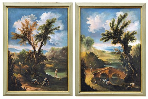 Paire de Paysages Italiens datés 1709 - Antonio F. Peruzzini (1643 - 1724)